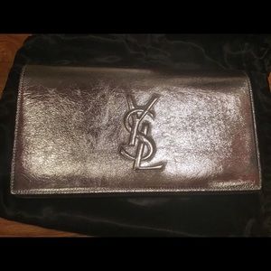 Saint Laurent YSL Silver Metallic Belle de Jour Clutch